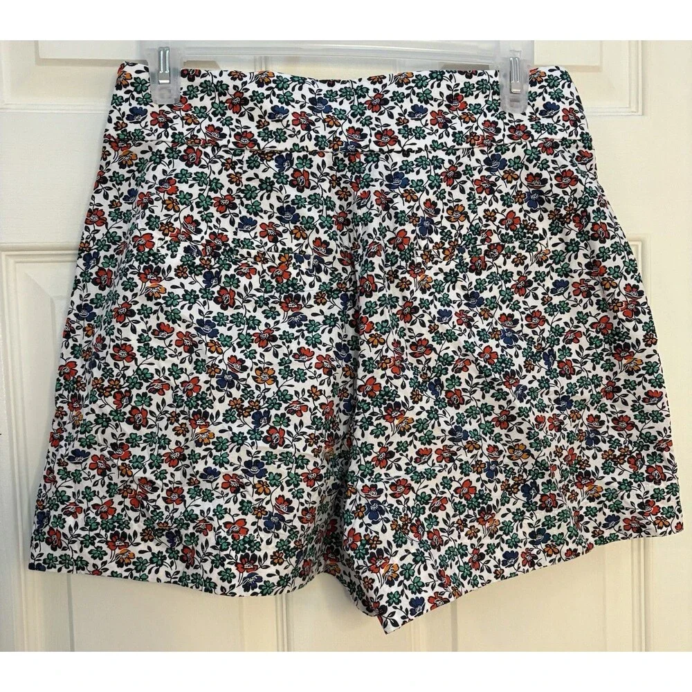 J.Crew Womens Shorts 4 White Flower Vacation Tie Waist Preppy Boho Pleated Retro